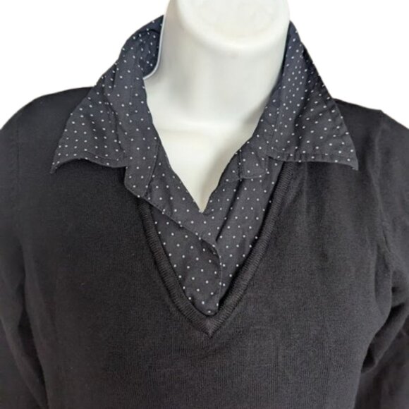 Black Layered Look 3/4 Sleeve Top Size P M ( Petite Medium?) - Picture 2 of 4